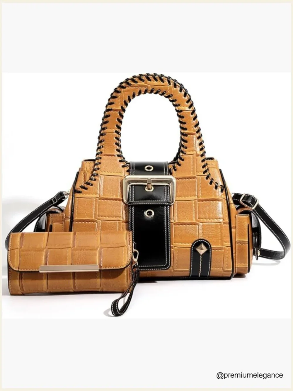 Faux Leather Satchel & Wallet Set - Adjustable Crossbody